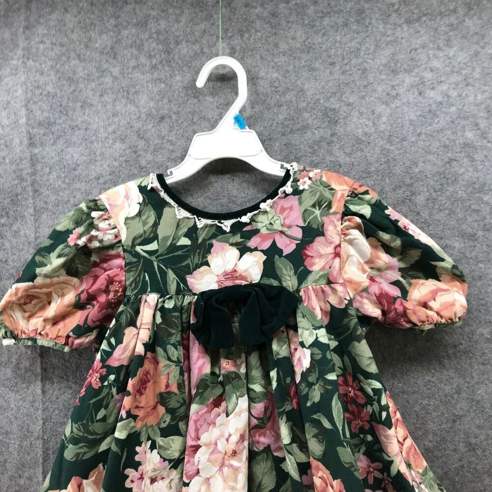 Vintage‎ Bonnie Jean Girls 6X 90s Party Dress USA Floral Puff Sleeve Tulle